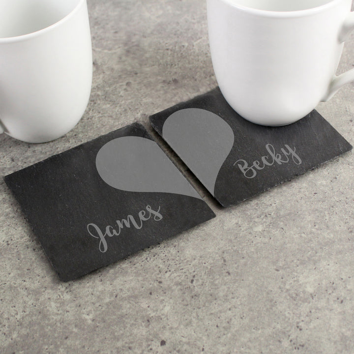 Buy Personalised Two Hearts Slate Coaster Set at www.giftsfinder.co.uk