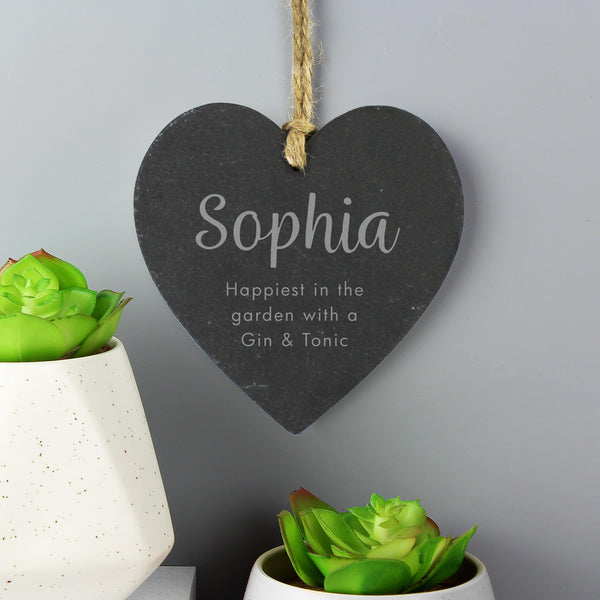 Buy Personalised Free Text Slate Heart Decoration at www.giftsfinder.co.uk