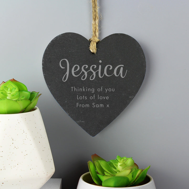 Buy Personalised Free Text Slate Heart Decoration at www.giftsfinder.co.uk