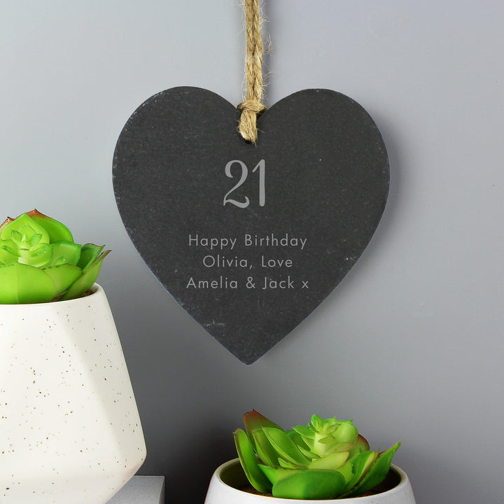 Buy Personalised Free Text Slate Heart Decoration at www.giftsfinder.co.uk