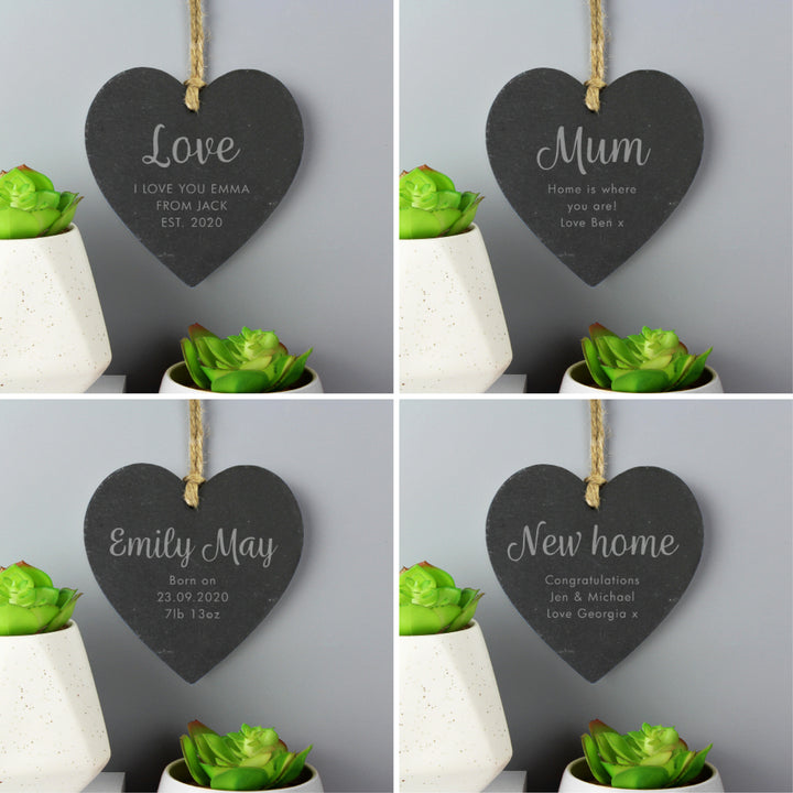 Buy Personalised Free Text Slate Heart Decoration at www.giftsfinder.co.uk