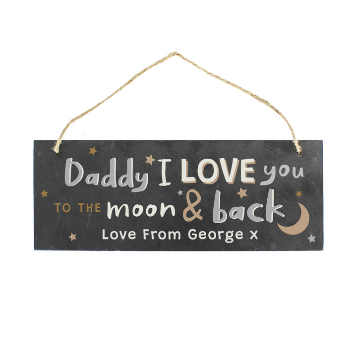 Buy Personalised To the Moon and Back Hanging Slate Plaque at www.giftsfinder.co.uk