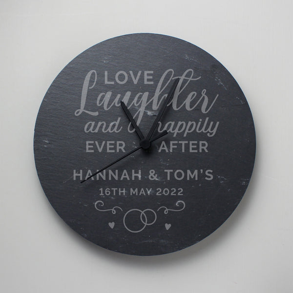 Buy Personalised Love Laughter Slate Clock available now at www.giftsfinder.co.uk