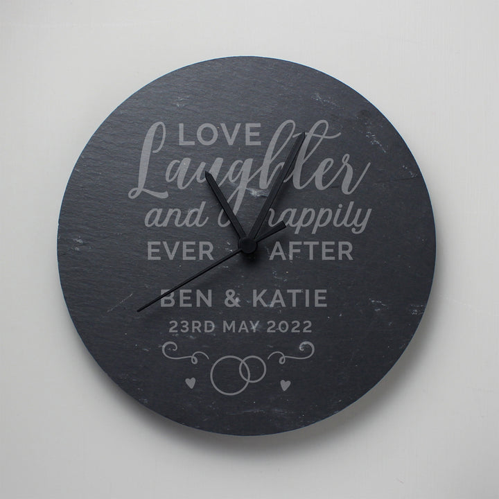 Buy Personalised Love Laughter Slate Clock available now at www.giftsfinder.co.uk