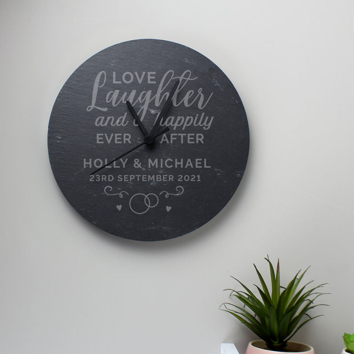 Buy Personalised Love Laughter Slate Clock available now at www.giftsfinder.co.uk