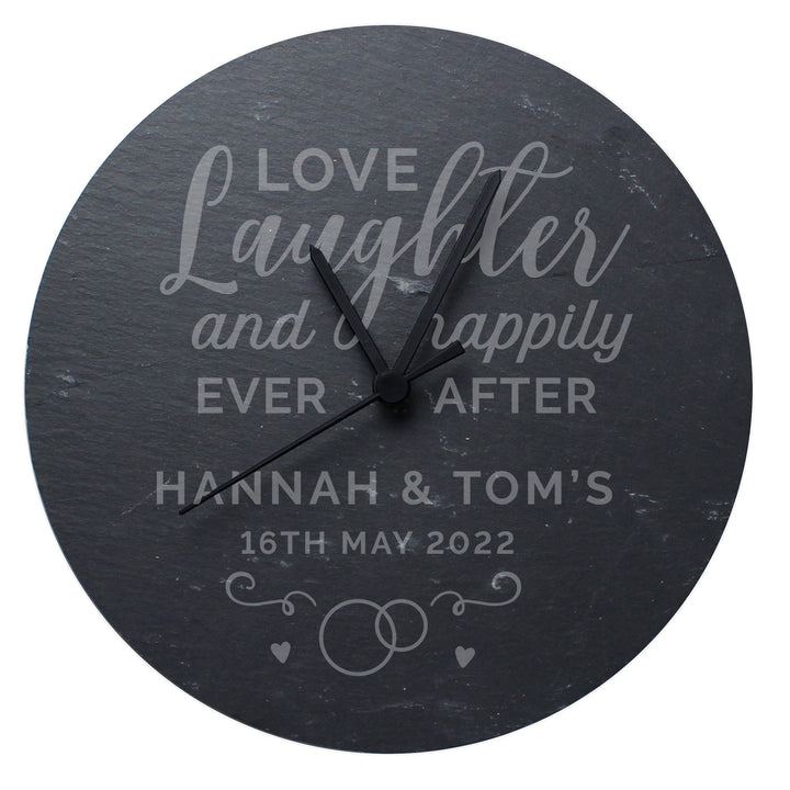 Buy Personalised Love Laughter Slate Clock available now at www.giftsfinder.co.uk