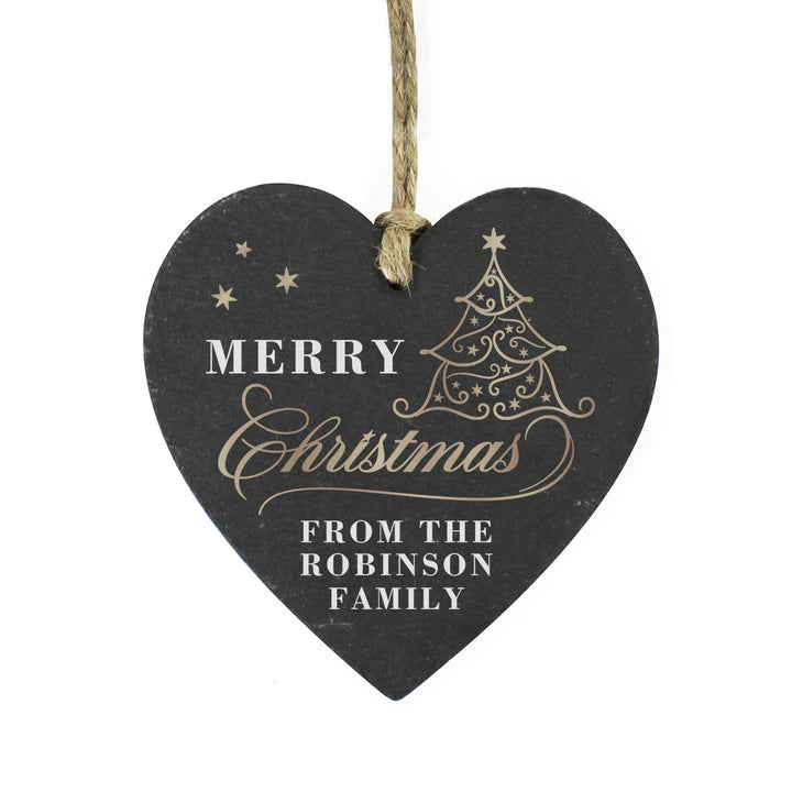 Buy Personalised Gold Christmas Slate Heart Ornament available now at www.giftsfinder.co.uk