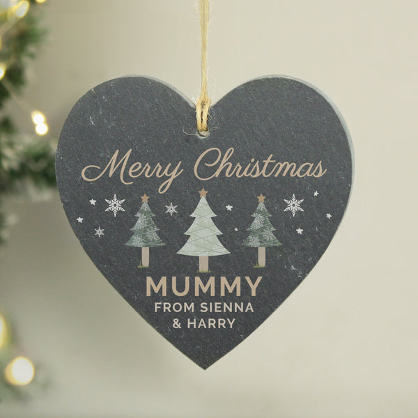 Buy Personalised Christmas Tree Slate Heart Ornament available now at www.giftsfinder.co.uk