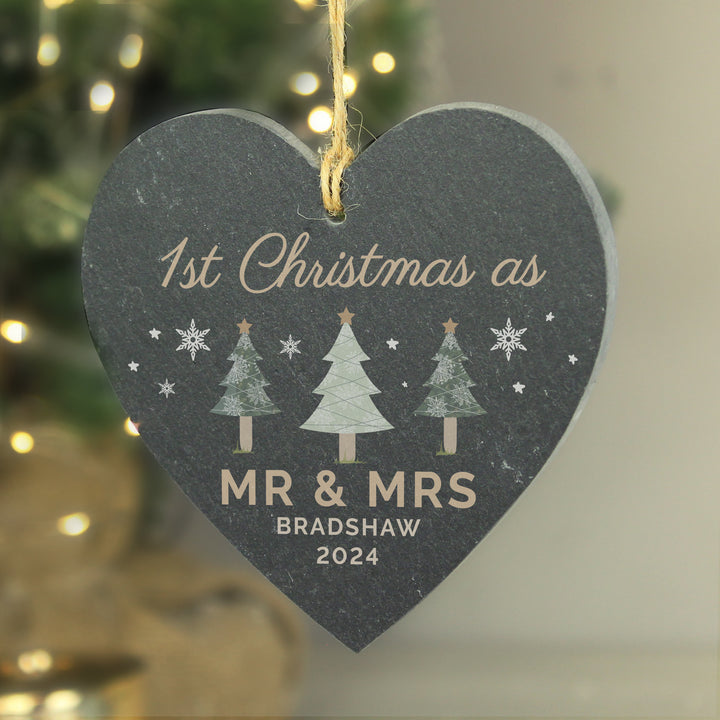 Buy Personalised Christmas Tree Slate Heart Ornament available now at www.giftsfinder.co.uk