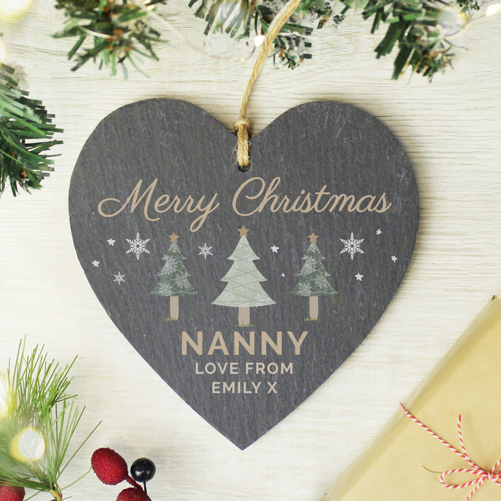 Buy Personalised Christmas Tree Slate Heart Ornament available now at www.giftsfinder.co.uk