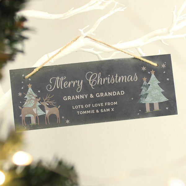 Buy Personalised Christmas Reindeer Hanging Slate Plaque available now at www.giftsfinder.co.uk