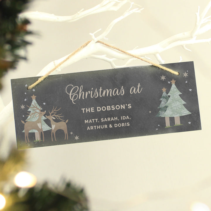 Buy Personalised Christmas Reindeer Hanging Slate Plaque available now at www.giftsfinder.co.uk