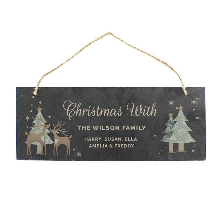 Buy Personalised Christmas Reindeer Hanging Slate Plaque available now at www.giftsfinder.co.uk