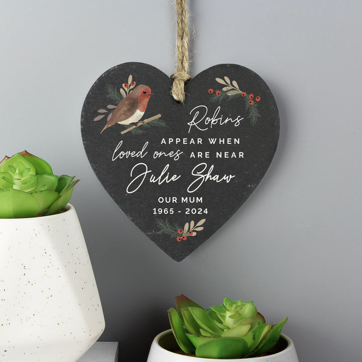 Buy Personalised Memorial Robins Appear Slate Heart available now at www.giftsfinder.co.uk