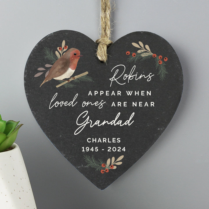 Buy Personalised Memorial Robins Appear Slate Heart available now at www.giftsfinder.co.uk