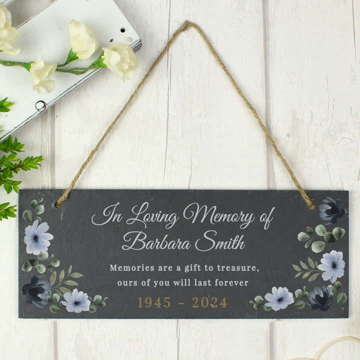 Buy Personalised Memorial Floral Slate Hanging Ornament available now at www.giftsfinder.co.uk