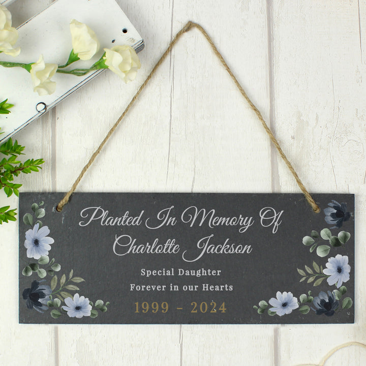 Buy Personalised Memorial Floral Slate Hanging Ornament available now at www.giftsfinder.co.uk