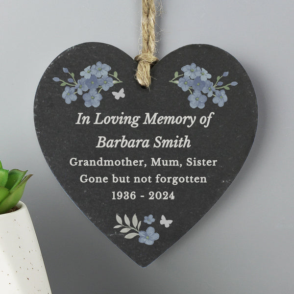 Buy Personalised Memorial Forget Me Not Slate Heart available now at www.giftsfinder.co.uk