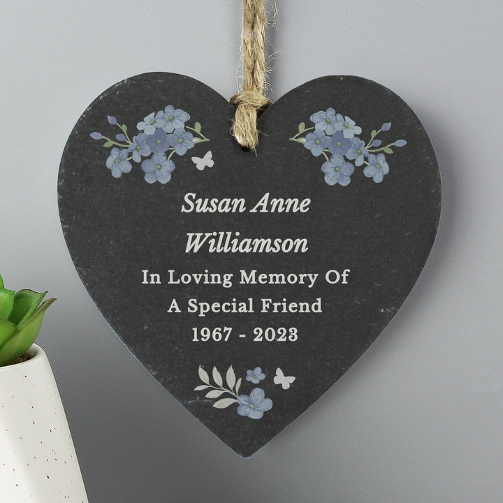 Buy Personalised Memorial Forget Me Not Slate Heart available now at www.giftsfinder.co.uk