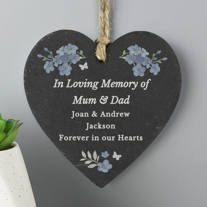 Buy Personalised Memorial Forget Me Not Slate Heart available now at www.giftsfinder.co.uk