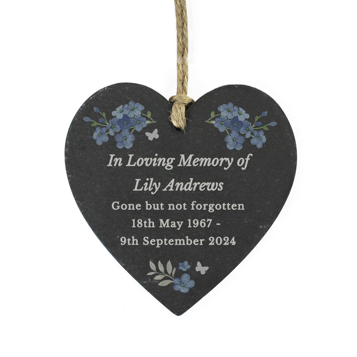 Buy Personalised Memorial Forget Me Not Slate Heart available now at www.giftsfinder.co.uk