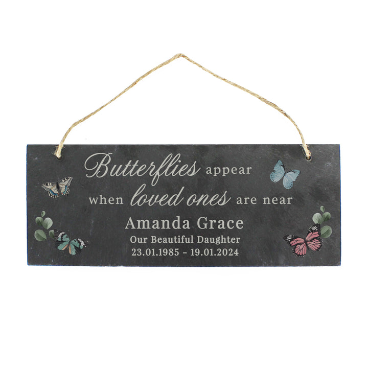 Buy Personalised Memorial Butterflies Appear Slate Hanging Ornament available now at www.giftsfinder.co.uk