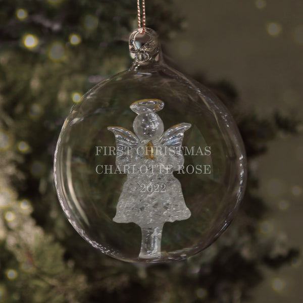 Buy Personalised Glass Christmas Angel Bauble available now at www.giftsfinder.co.uk