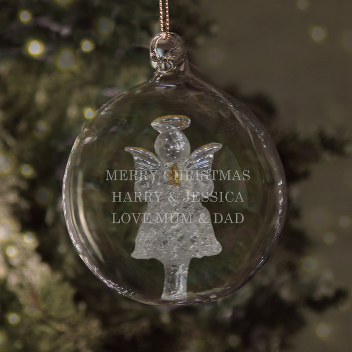 Buy Personalised Glass Christmas Angel Bauble available now at www.giftsfinder.co.uk