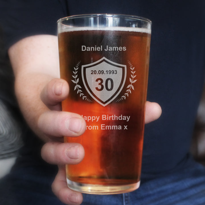 Buy Personalised Age Crest Pint Glass available now at www.giftsfinder.co.uk