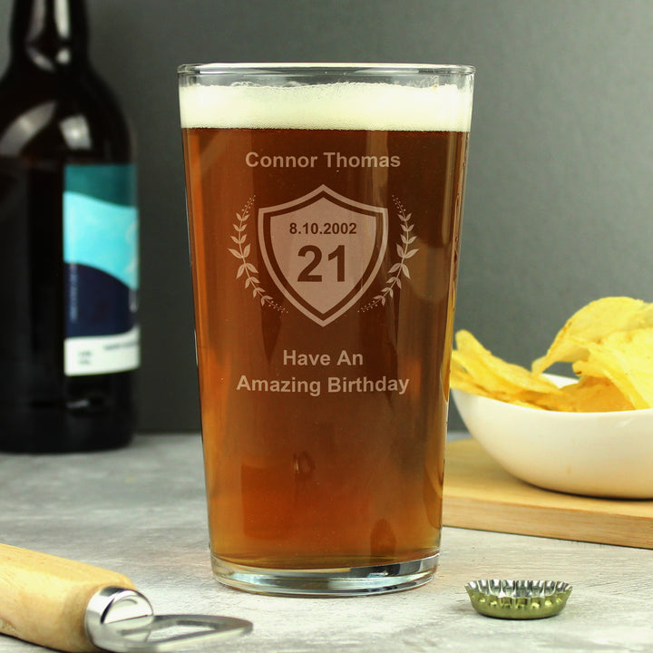 Buy Personalised Age Crest Pint Glass available now at www.giftsfinder.co.uk