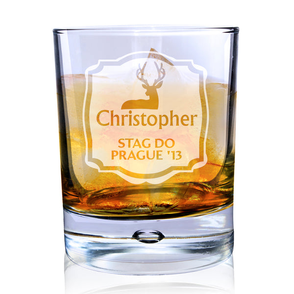 Personalised Stag Tumbler Bubble Glass in gift category Personalised Drinking Glasses