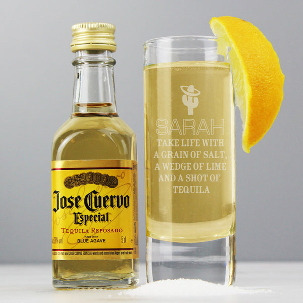 Personalised Tequila Shot Glass and Miniature Tequila in gift category Personalised Alcohol Gift Sets