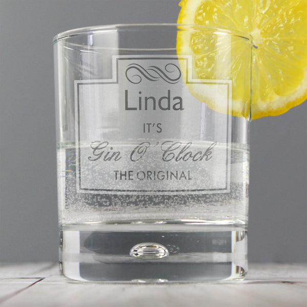 Buy Personalised Gin O'Clock Tumbler Bubble Glass available now at www.giftsfinder.co.uk