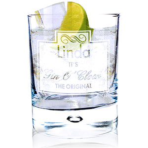 Personalised Gin O'Clock Tumbler Bubble Glass - part of the Gifts Finder Personalised Drinking Glasses collection