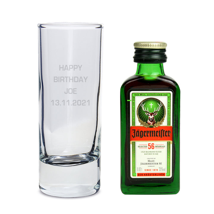 Personalised Jagermeister Shot Glass And Miniature Bottle Of Jagermeister - part of the Gifts Finder Personalised Alcohol Gift Sets collection