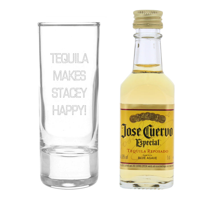 Personalised Shot Glass and Miniature Tequila - Text Only in gift category Personalised Alcohol Gift Sets