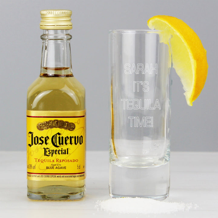 Personalised Shot Glass and Miniature Tequila - Text Only in gift category Personalised Alcohol Gift Sets