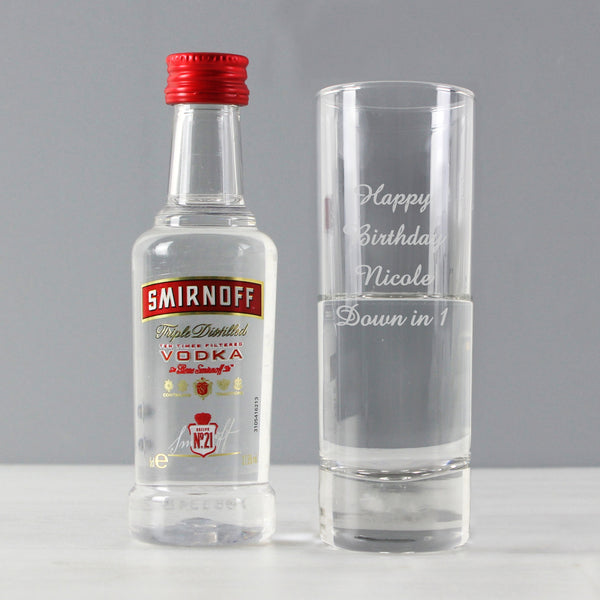 Personalised Shot Glass and Miniature Vodka Set - Text Only in gift category Personalised Alcohol Gift Sets