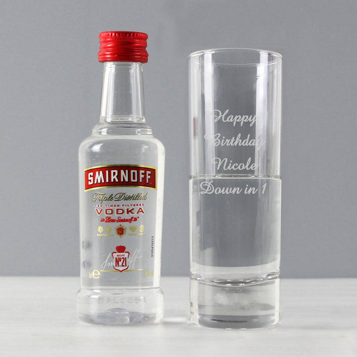 Personalised Shot Glass And Miniature Vodka Set - Text Only - part of the Gifts Finder Personalised Alcohol Gift Sets collection