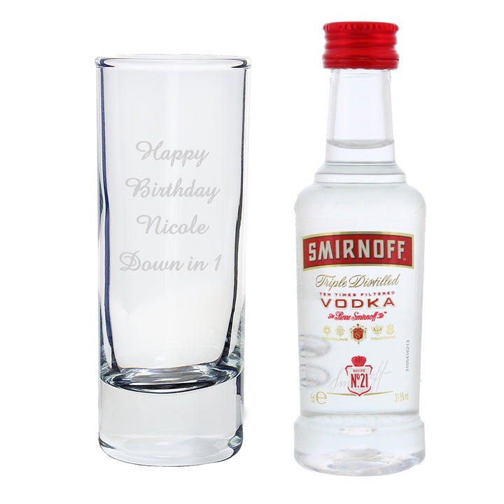 Personalised Shot Glass And Miniature Vodka Set - Text Only - part of the Gifts Finder Personalised Alcohol Gift Sets collection