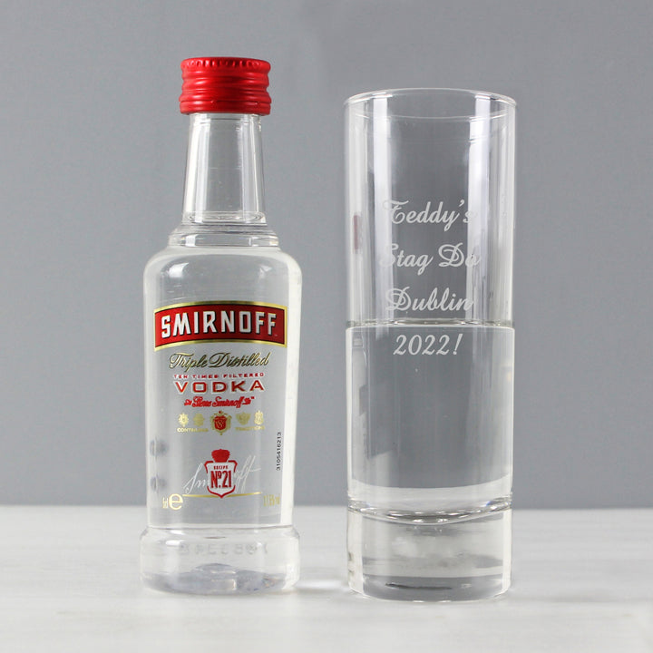 Personalised Shot Glass And Miniature Vodka Set - Text Only - part of the Gifts Finder Personalised Alcohol Gift Sets collection