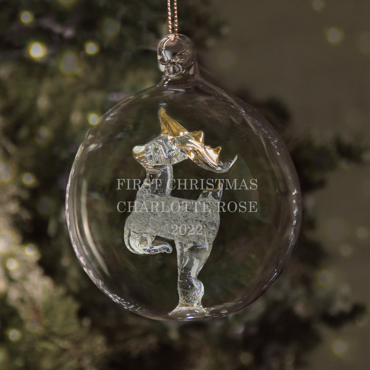 Buy Personalised Glass Reindeer Bauble available now at www.giftsfinder.co.uk