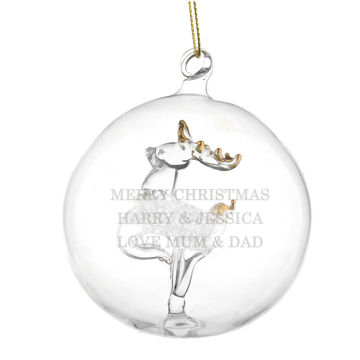 Buy Personalised Glass Reindeer Bauble available now at www.giftsfinder.co.uk