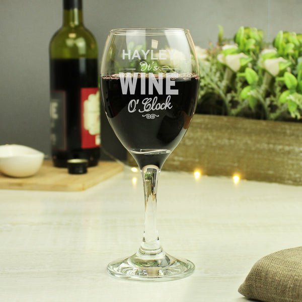 Personalised Wine O'Clock Engraved Wine Glass in gift category Personalised Wine Glasses