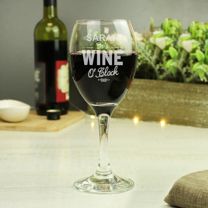 Personalised Wine O'Clock Engraved Wine Glass - part of the Gifts Finder Personalised Wine Glasses collection