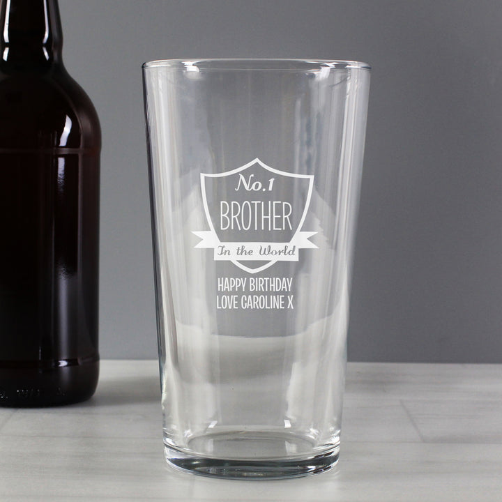 Buy Personalised No.1 Shield Pint Glass at www.giftsfinder.co.uk