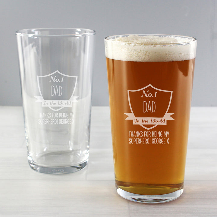 Buy Personalised No.1 Shield Pint Glass at www.giftsfinder.co.uk