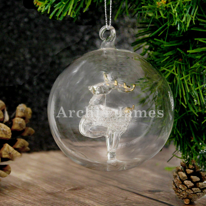 Buy Personalised Name Only Reindeer Glass Bauble at www.giftsfinder.co.uk