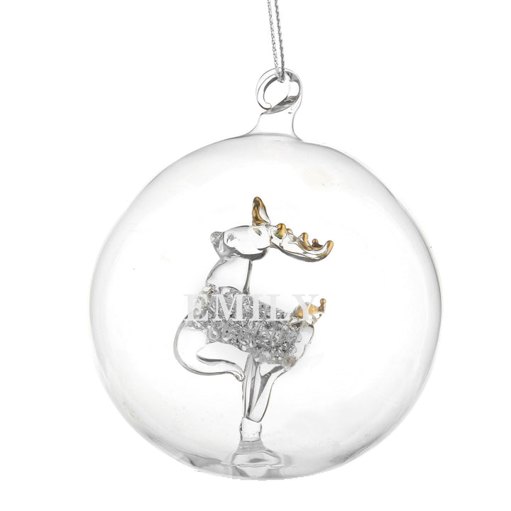 Buy Personalised Name Only Reindeer Glass Bauble at www.giftsfinder.co.uk