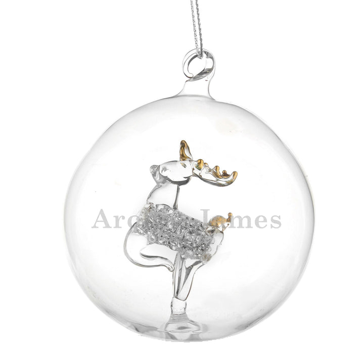 Buy Personalised Name Only Reindeer Glass Bauble at www.giftsfinder.co.uk